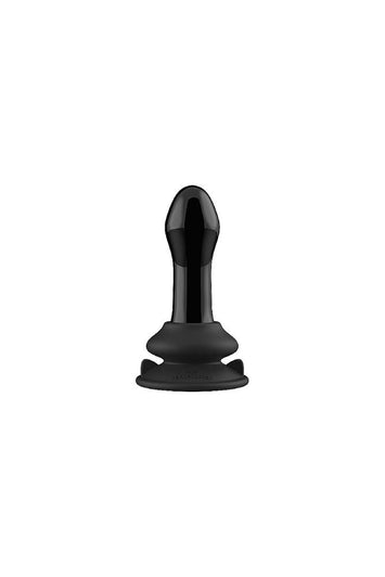 Shots Toys - Chrystalino - Pluggy Vibrating Glass Anal Plug with Suction Cup & Remote - Black - Stag Shop