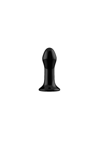 Shots Toys - Chrystalino - Pluggy Vibrating Glass Anal Plug with Suction Cup & Remote - Black - Stag Shop