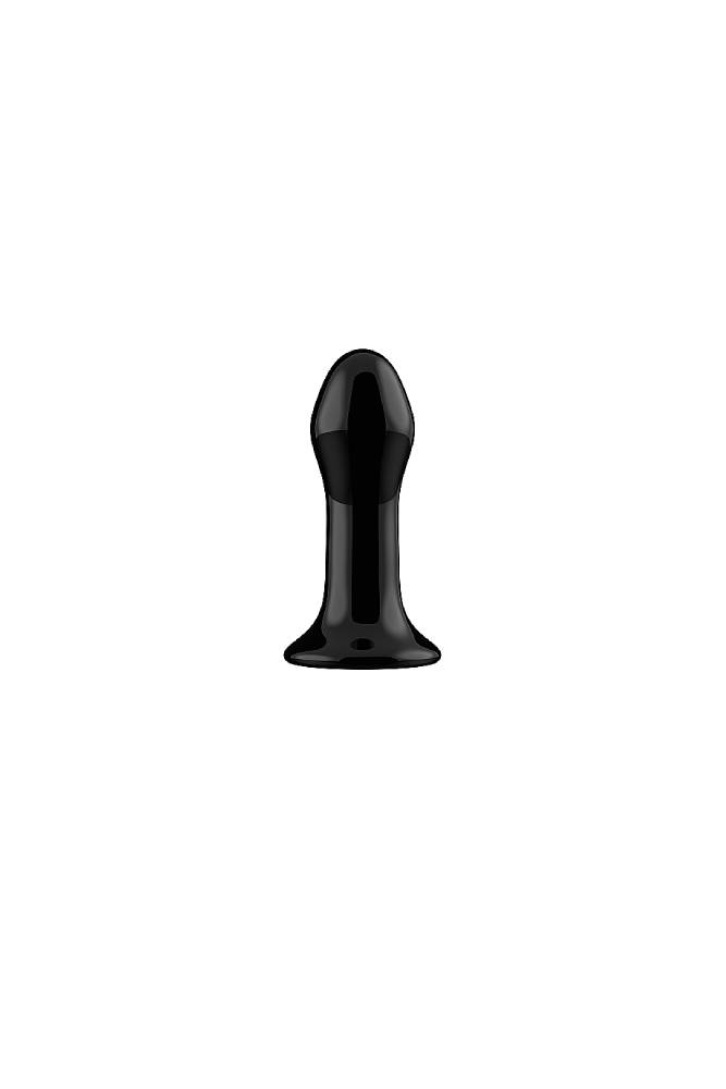 Shots Toys - Chrystalino - Pluggy Vibrating Glass Anal Plug with Suction Cup & Remote - Black - Stag Shop