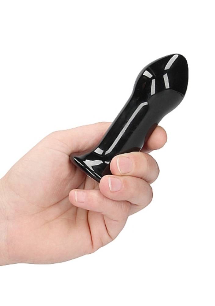 Shots Toys - Chrystalino - Pluggy Vibrating Glass Anal Plug with Suction Cup & Remote - Black - Stag Shop