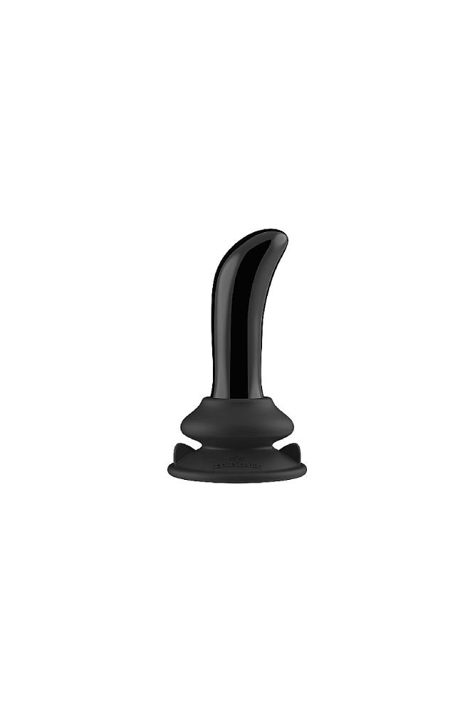 Shots Toys - Chrystalino - Prickly Vibrating Glass Anal Plug with Suction Cup & Remote - Black - Stag Shop