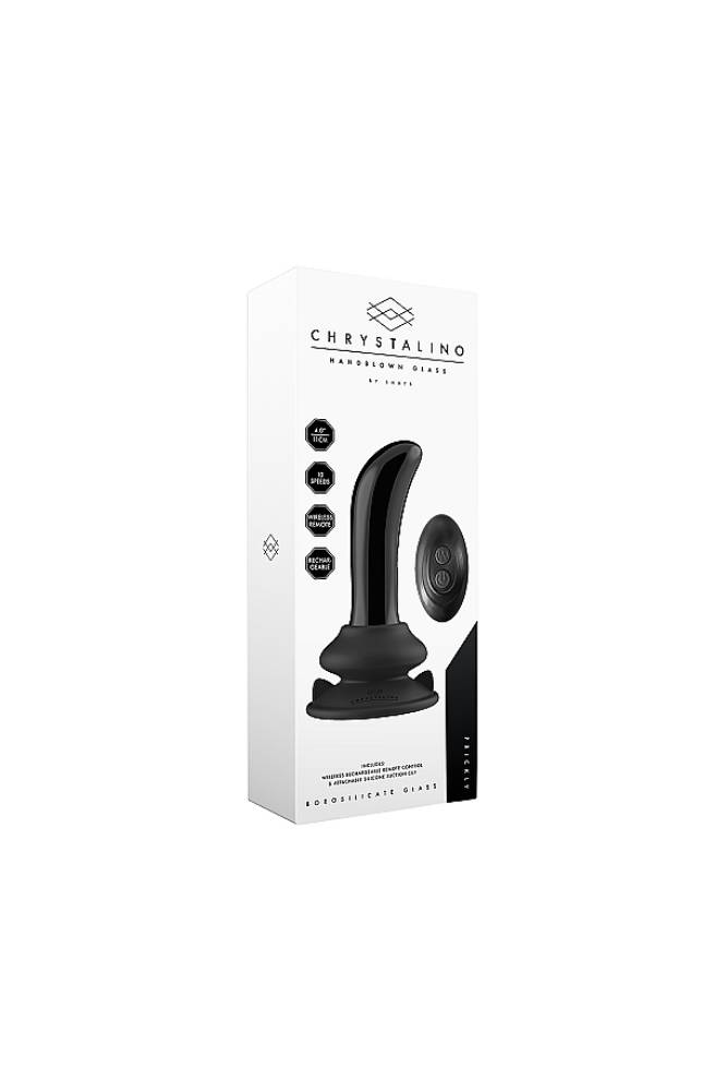 Shots Toys - Chrystalino - Prickly Vibrating Glass Anal Plug with Suction Cup & Remote - Black - Stag Shop