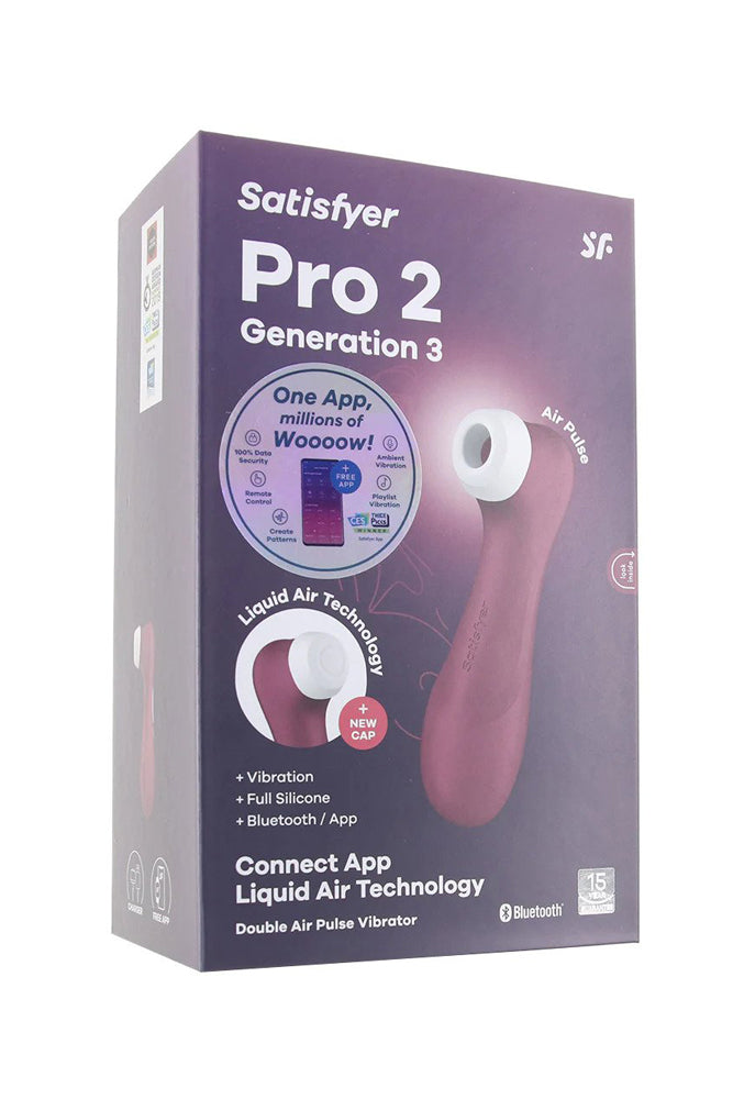 Satisfyer - Pro 2 Generation 3 Air Pulse Clitoral Stimulator with App Control - Bordeaux - Stag Shop