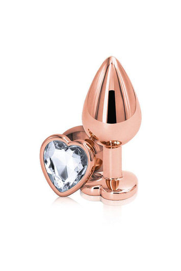 NS Novelties - Rear Assets - Aluminum Heart Butt Plug - Rose Gold/Clear - 3.25 Inch - Stag Shop