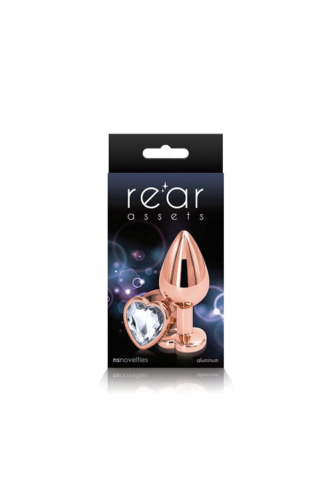NS Novelties - Rear Assets - Aluminum Heart Butt Plug - Rose Gold/Clear - 3.25 Inch - Stag Shop
