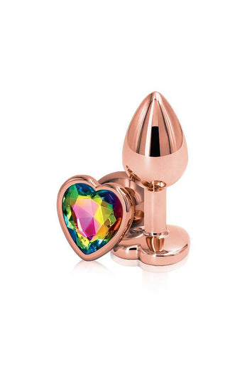 NS Novelties - Rear Assets - Aluminum Heart Butt Plug - Rose Gold/Rainbow -  2.75 Inch - Stag Shop