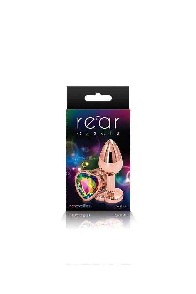 NS Novelties - Rear Assets - Aluminum Heart Butt Plug - Rose Gold/Rainbow -  2.75 Inch - Stag Shop