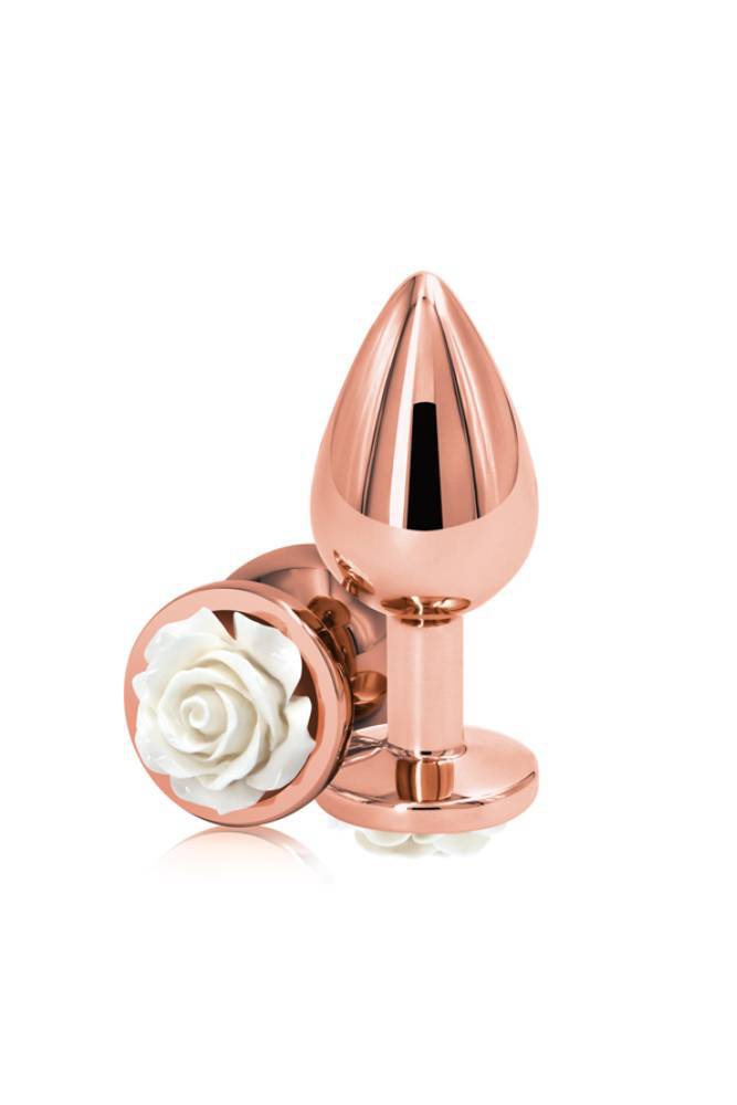 NS Novelties - Rear Assets - Aluminum Rose Butt Plug - Gold/White - Medium - 3.5 Inch - Stag Shop