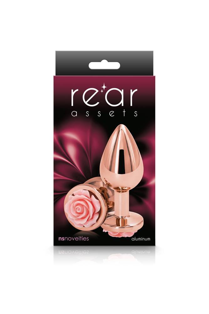 NS Novelties - Rear Assets - Aluminum Rose Butt Plug - Rose Gold/Pink - Medium - 3.5 Inch - Stag Shop