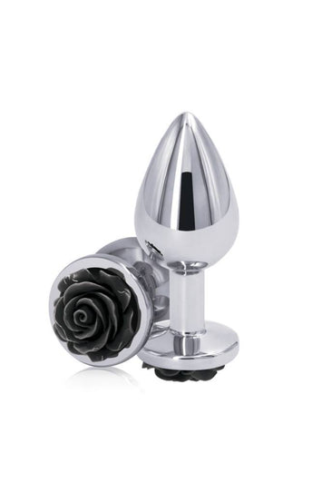 NS Novelties - Rear Assets - Aluminum Rose Butt Plug - Silver/Black - Medium - 3.5 Inch - Stag Shop