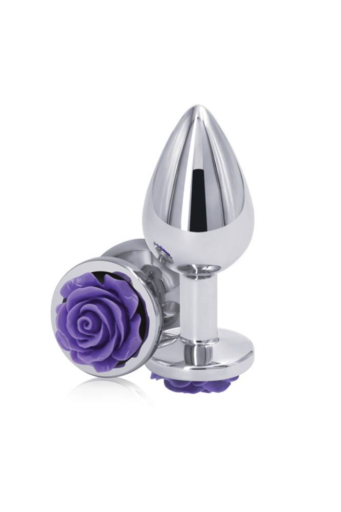 NS Novelties - Rear Assets - Aluminum Rose Butt Plug - Silver/Purple - Medium - 3.5 Inch - Stag Shop
