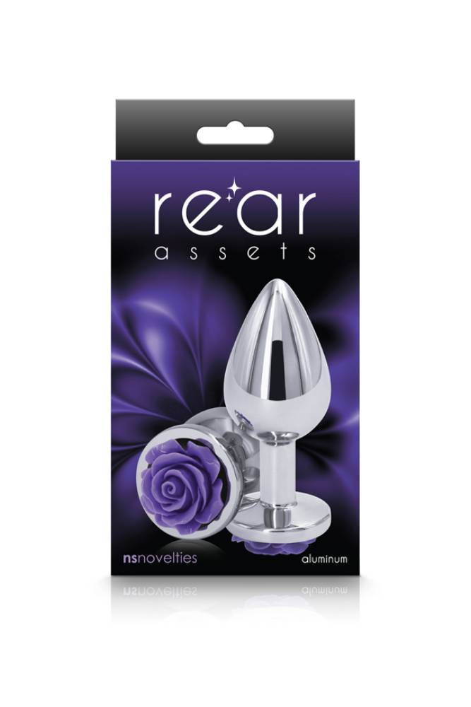 NS Novelties - Rear Assets - Aluminum Rose Butt Plug - Silver/Purple - Medium - 3.5 Inch - Stag Shop