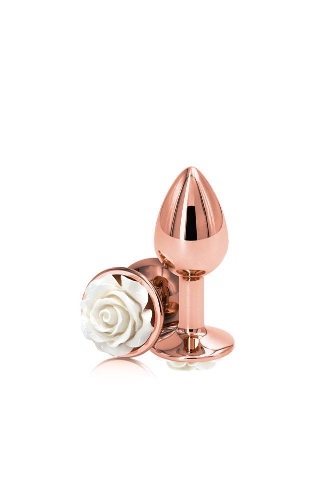 NS Novelties - Rear Assets - Aluminum Rose Butt Plug - Gold/White - Small - 3 Inch - Stag Shop