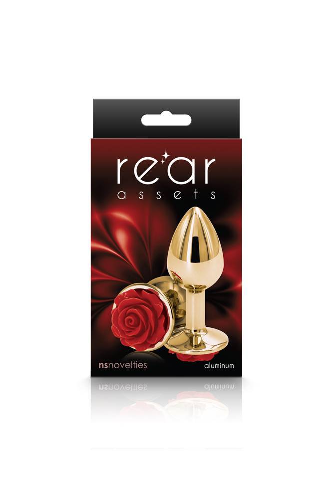 NS Novelties - Rear Assets - Aluminum Rose Butt Plug - Gold/Red - Small - 3 Inch - Stag Shop
