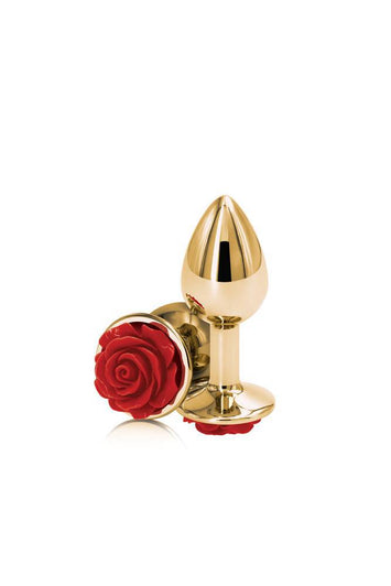 NS Novelties - Rear Assets - Aluminum Rose Butt Plug - Gold/Red - Small - 3 Inch - Stag Shop