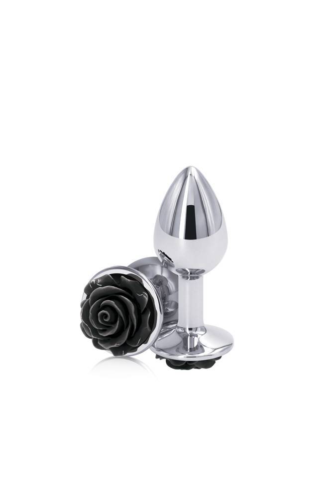 NS Novelties - Rear Assets - Aluminum Rose Butt Plug - Black/Silver - Small - 3 inch - Stag Shop