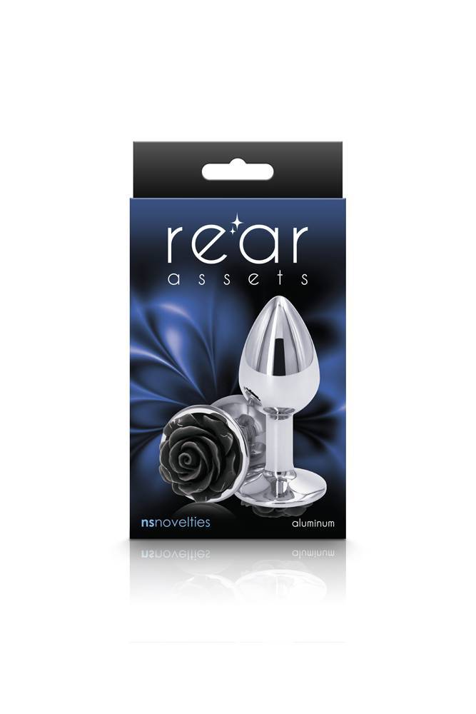 NS Novelties - Rear Assets - Aluminum Rose Butt Plug - Black/Silver - Small - 3 inch - Stag Shop