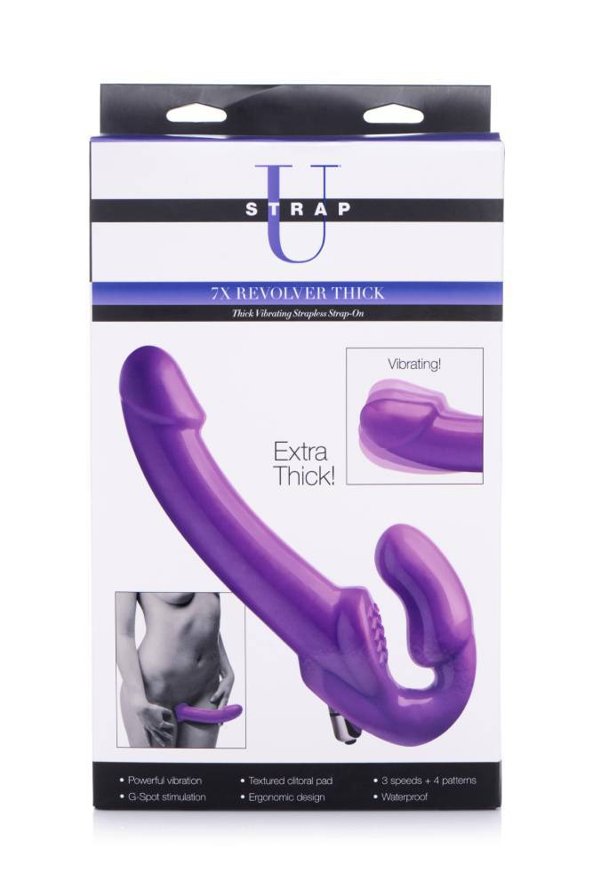 XR Brands - Strap U - Revolver 7x - Thick Vibrating Strapless Strap-on - 7 Inch - Purple - Stag Shop