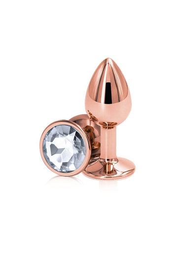 NS Novelties - Rear Assets - Aluminum Butt Plug - Rose Gold/Clear - 2.75 Inch - Stag Shop