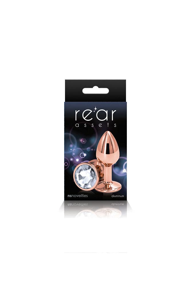 NS Novelties - Rear Assets - Aluminum Butt Plug - Rose Gold/Clear - 2.75 Inch - Stag Shop