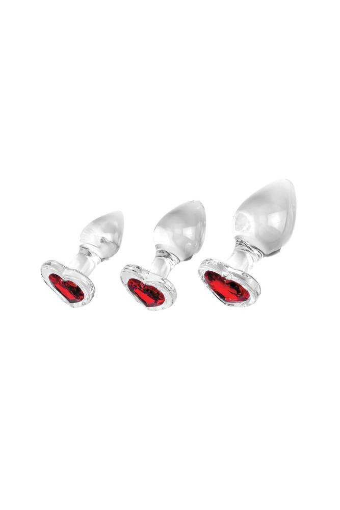 Adam & Eve - Red Heart Gem Glass Plug Set - Clear - Stag Shop