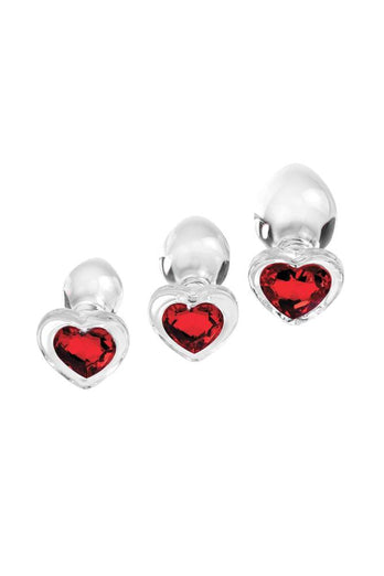 Adam & Eve - Red Heart Gem Glass Plug Set - Clear - Stag Shop