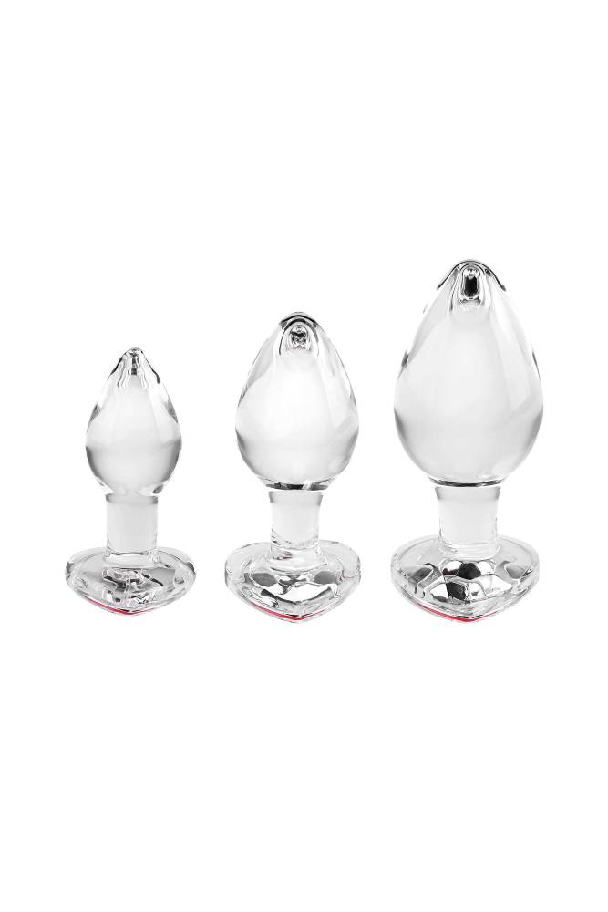 Adam & Eve - Red Heart Gem Glass Plug Set - Clear - Stag Shop