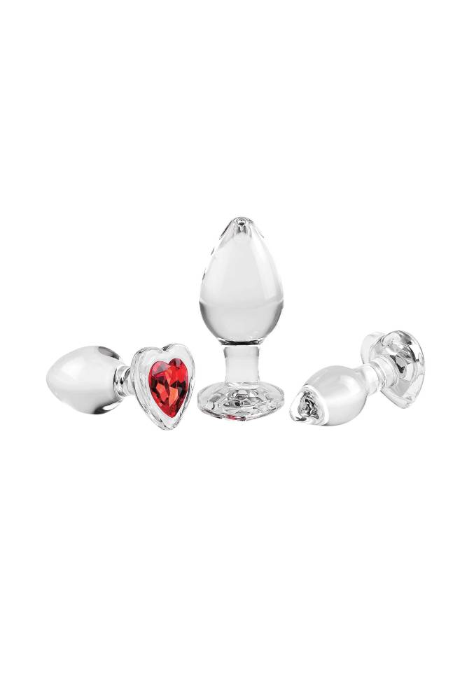 Adam & Eve - Red Heart Gem Glass Plug Set - Clear - Stag Shop