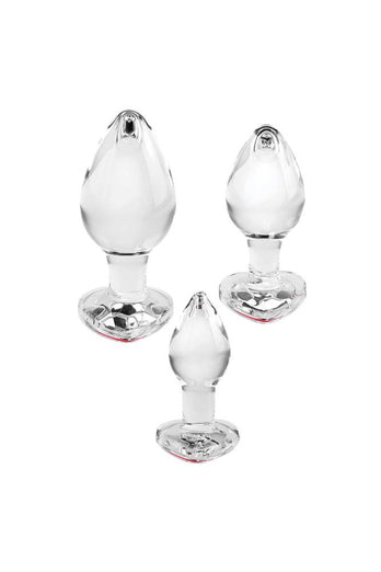 Adam & Eve - Red Heart Gem Glass Plug Set - Clear - Stag Shop