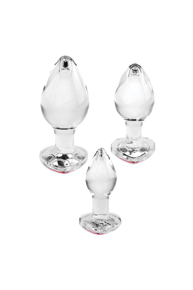 Adam & Eve - Red Heart Gem Glass Plug Set - Clear - Stag Shop