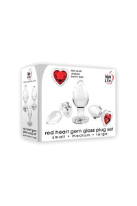 Thumbnail for Adam & Eve - Red Heart Gem Glass Plug Set - Clear - Stag Shop