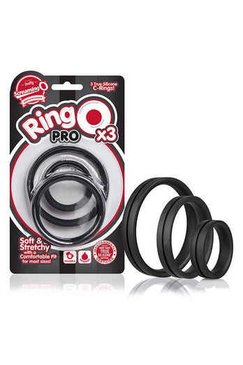 Screaming O - RingO Pro Silicone Cock Ring Set - 3 pack - Black - Stag Shop