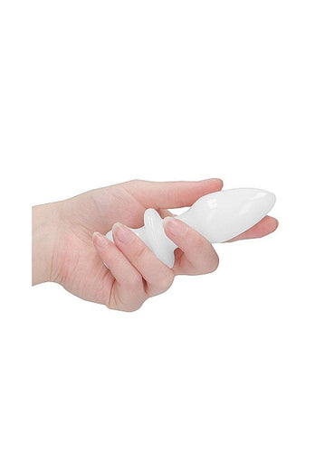 Shots Toys - Chrystalino - Rocker Glass Butt Plug - White - Stag Shop