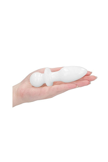 Shots Toys - Chrystalino - Rocker Glass Butt Plug - White - Stag Shop