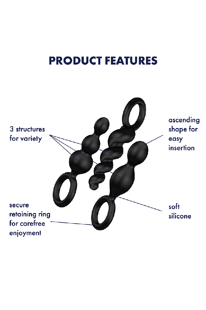 Satisfyer - Booty Call 3-Piece Plug Set - Black - Stag Shop