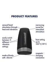 Satisfyer - Men's Heating & Vibrating Masturbator - Black - Stag Shop