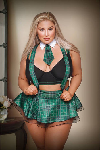 Fantasy Lingerie - PL2008 - Slither'n To Your DM's Plus Size School Girl Set - Green - Stag Shop