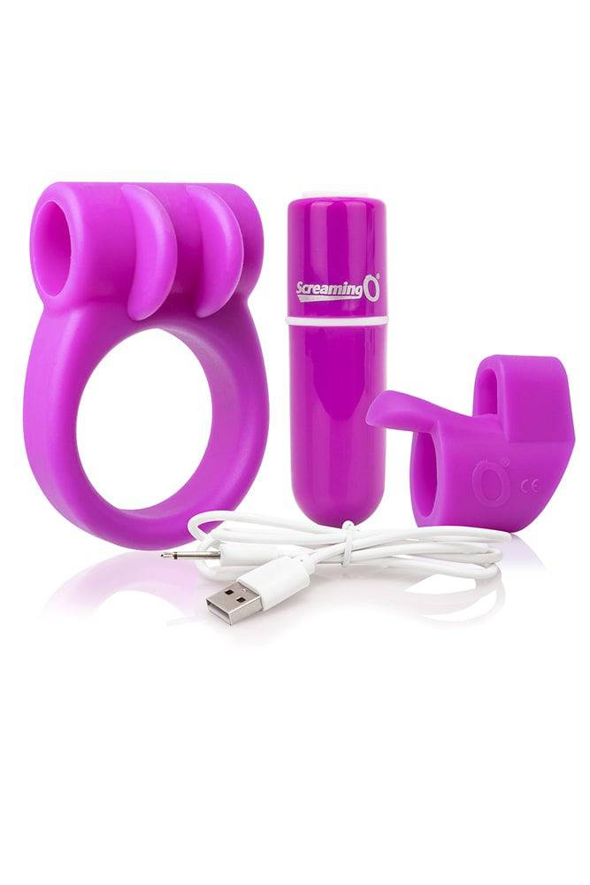Screaming O - Charged - Combo Kit - Cock Ring & Bullet Kit - Purple - Stag Shop