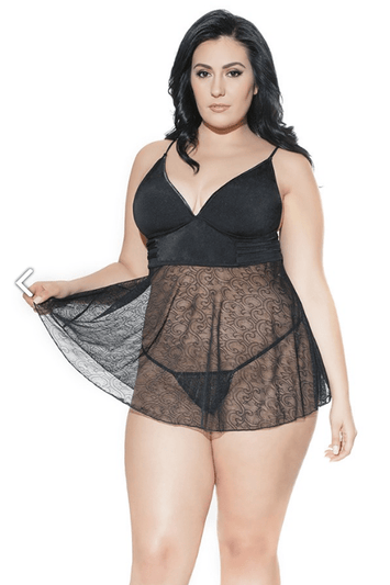 Coquette - 1991 - Babydoll & G-String - Black  OS/XL - Stag Shop