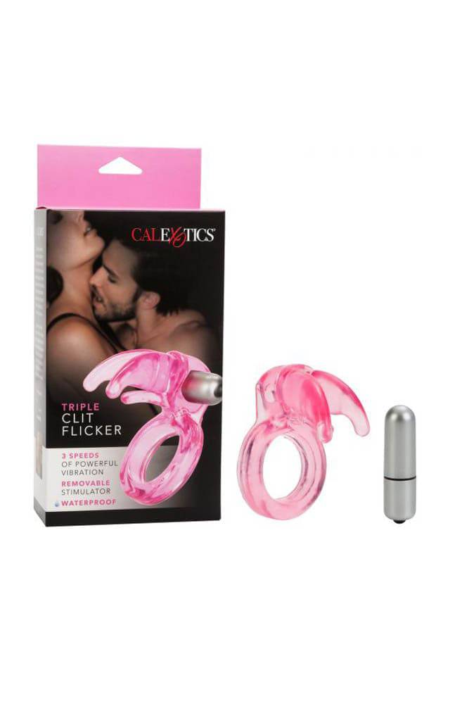Cal Exotics - Couples Enhancer - Triple Clit Flicker Cock Ring - Pink - Stag Shop