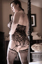 Fantasy Lingerie - SF909 - Goodnight Kiss Teddy w/ Attached Stockings - Black - OSXL - Stag Shop