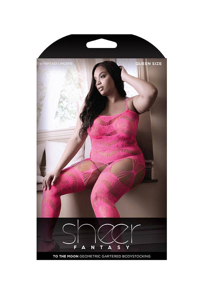 Fantasy Lingerie - SF926Q - To the Moon Geometric Gartered Bodystocking - Pink - Queen Size - Stag Shop