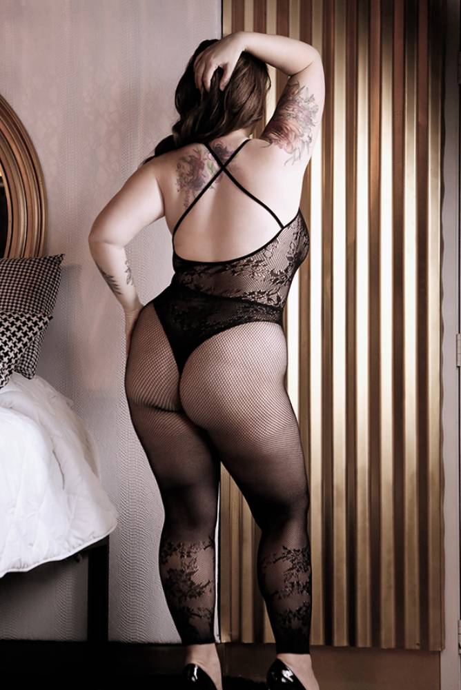 Fantasy Lingerie - Secret Garden - Bodysuit & Footless Tights - Black - Queen Size - Stag Shop