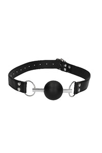 Thumbnail for Ouch by Shots Toys - Black & White - Solid Ball Gag with Bonded Leather Straps - Black - Stag Shop