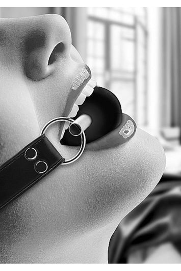 Ouch by Shots Toys - Black & White - Solid Ball Gag with Bonded Leather Straps - Black - Stag Shop