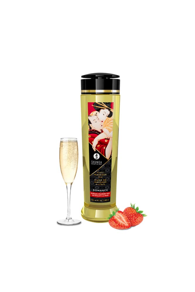 Shunga - Erotic Massage Oil - 8oz - Strawberry Wine - Stag Shop