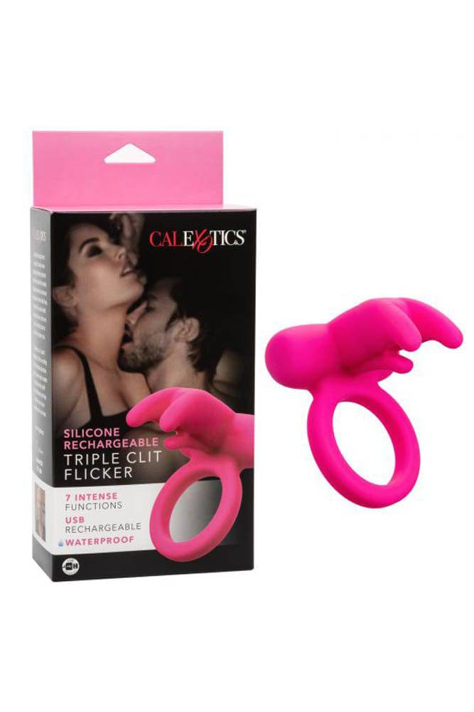 Cal Exotics - Couples Enhancer - Rechargeable Triple Clit Flicker Cock Ring - Pink - Stag Shop