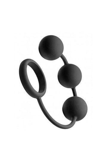 XR Brands - Tom of Finland - Silicone Cock Ring With 3 Weighted Balls - Black - Stag Shop