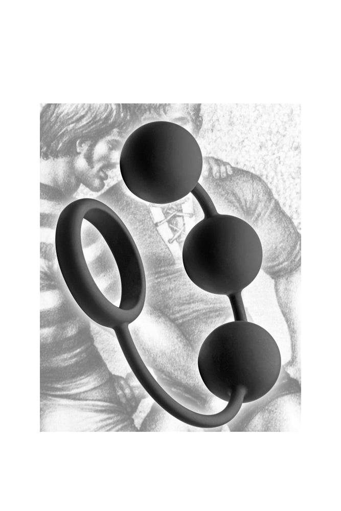 XR Brands - Tom of Finland - Silicone Cock Ring With 3 Weighted Balls - Black - Stag Shop