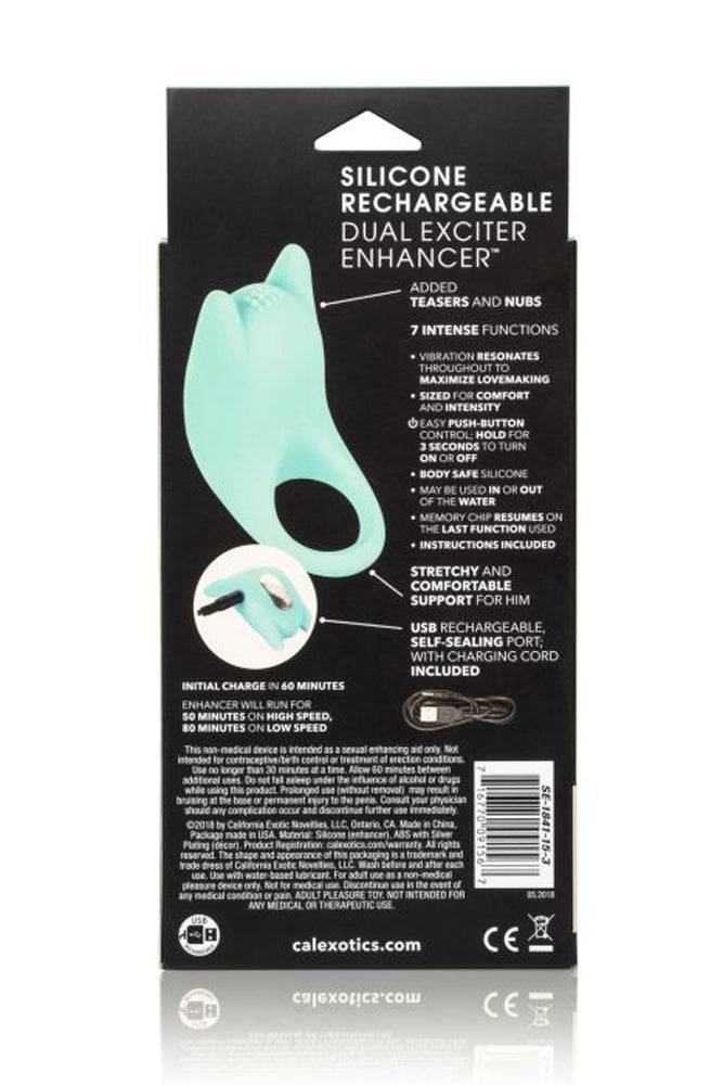 Cal Exotics - Couples Enhancer - Silicone Dual Exciter Cock Ring - Teal - Stag Shop